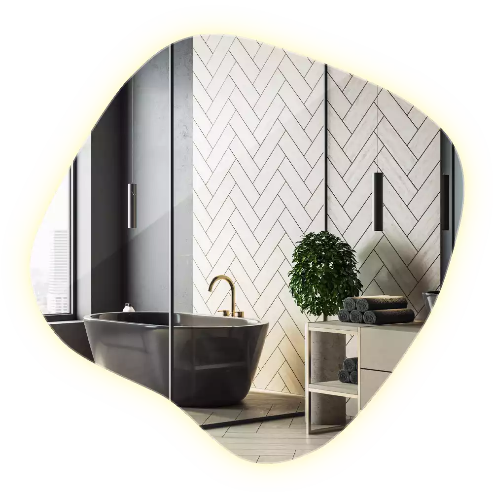 Zrcadlo ve tvaru skvrny s LED podsvícením jedinečné