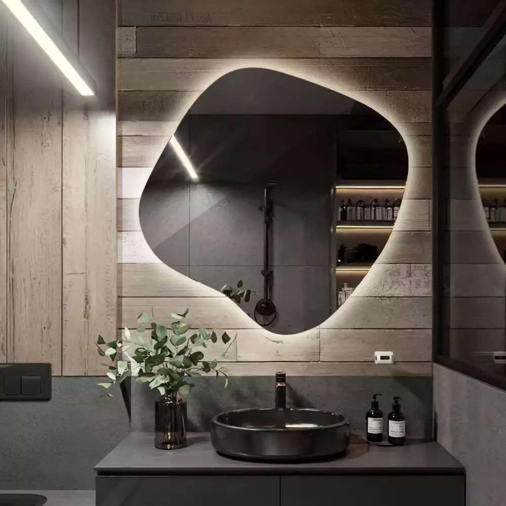 Zrcadlo ve tvaru skvrny s LED podsvícením jedinečné