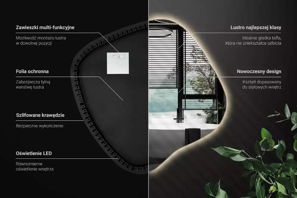 Zrcadlo ve tvaru skvrny s LED podsvícením jedinečné