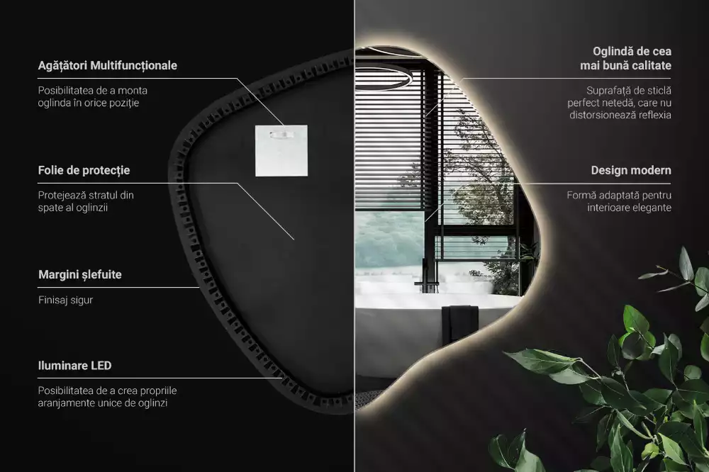 Zrcadlo ve tvaru skvrny s LED podsvícením jedinečné