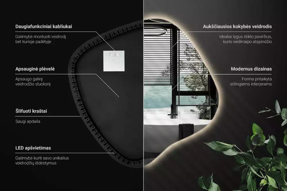 Zrcadlo ve tvaru skvrny s LED podsvícením jedinečné