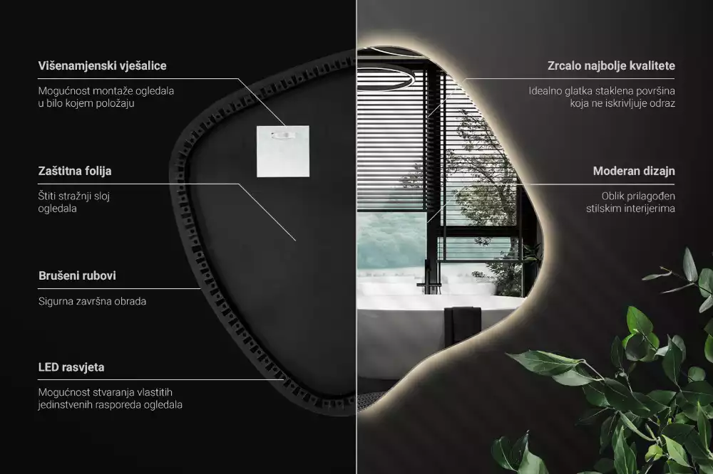 Zrcadlo ve tvaru skvrny s LED podsvícením jedinečné