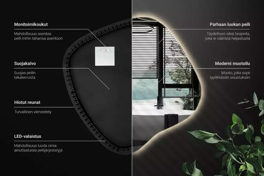 Zrcadlo ve tvaru skvrny s LED podsvícením jedinečné