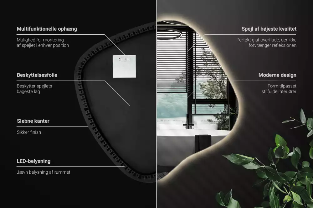 Zrcadlo ve tvaru skvrny s LED podsvícením jedinečné