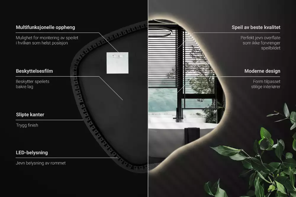 Zrcadlo ve tvaru skvrny s LED podsvícením jedinečné