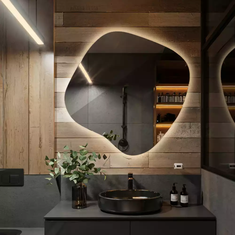 Zrcadlo ve tvaru skvrny s LED podsvícením jedinečné