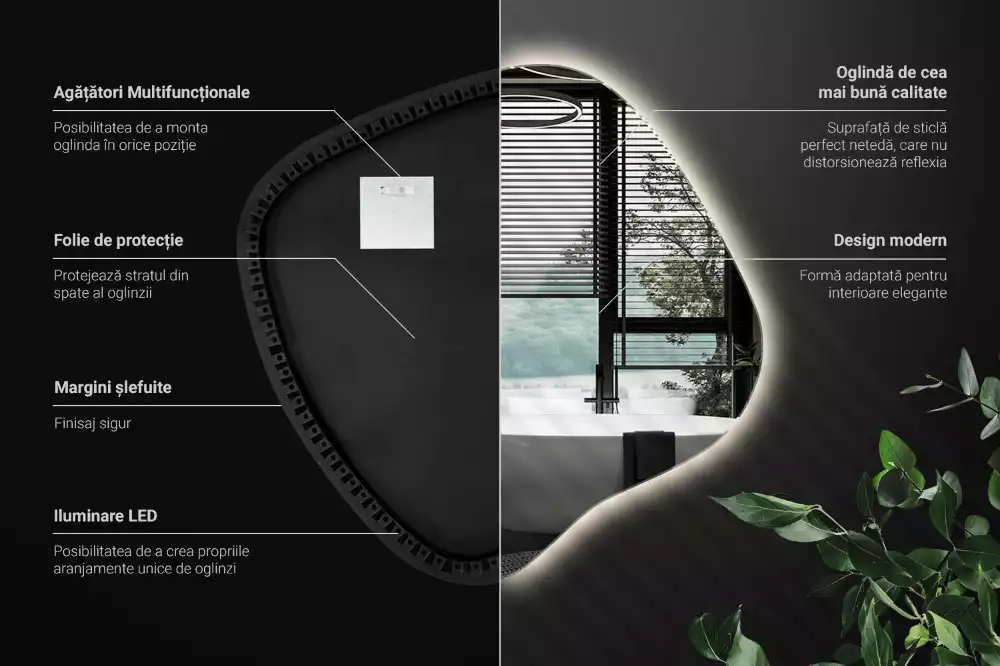 Zrcadlo ve tvaru skvrny s LED podsvícením jedinečné