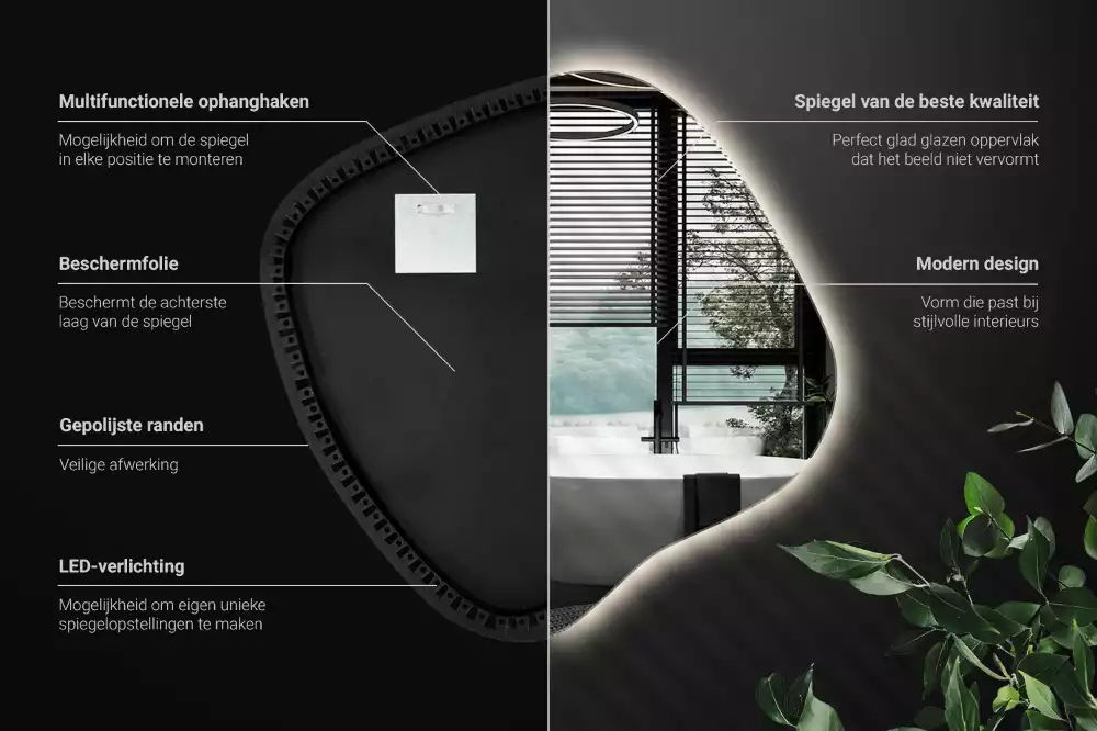 Zrcadlo ve tvaru skvrny s LED podsvícením jedinečné