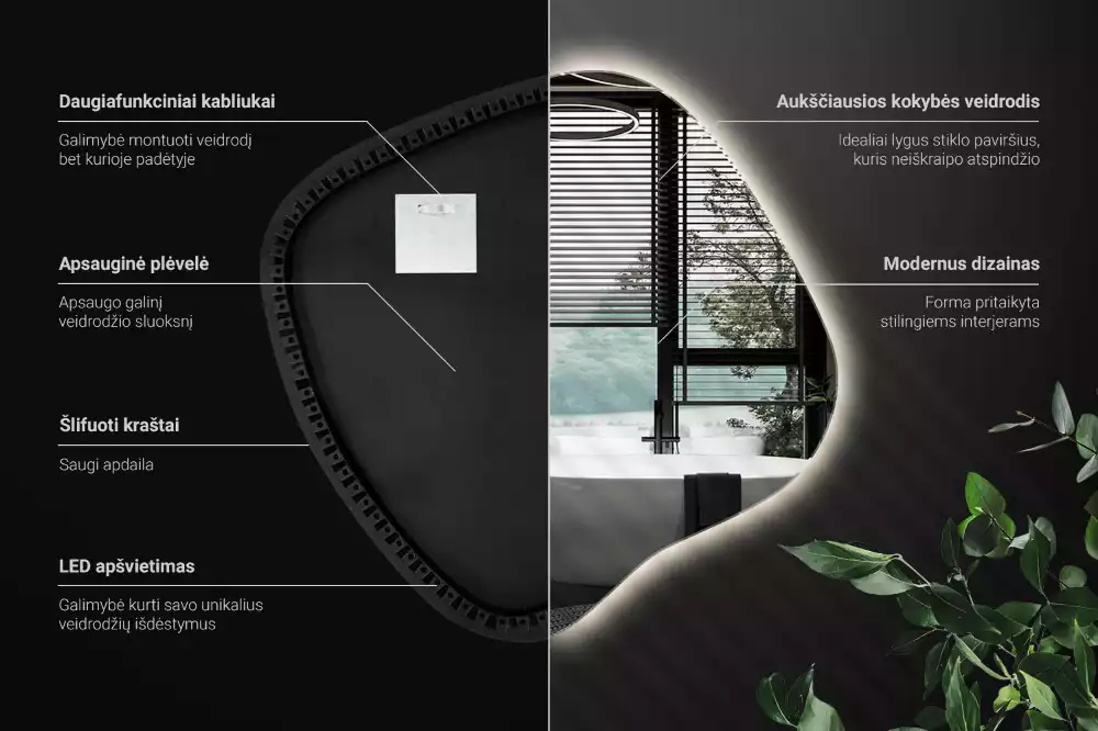 Zrcadlo ve tvaru skvrny s LED podsvícením jedinečné