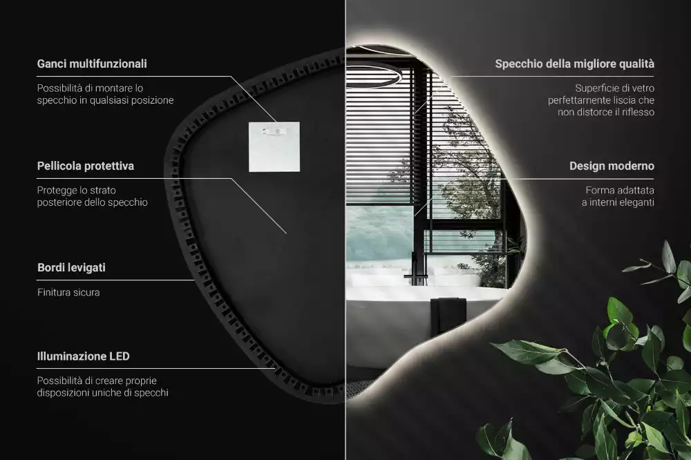 Zrcadlo ve tvaru skvrny s LED podsvícením jedinečné