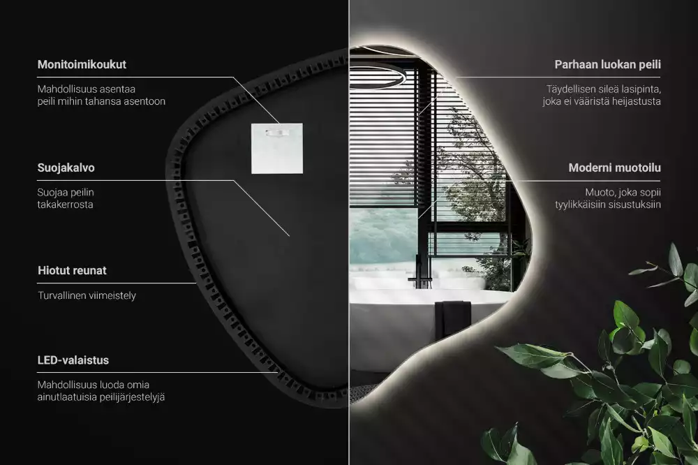 Zrcadlo ve tvaru skvrny s LED podsvícením jedinečné