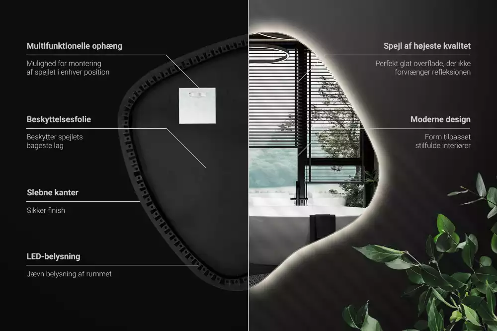 Zrcadlo ve tvaru skvrny s LED podsvícením jedinečné