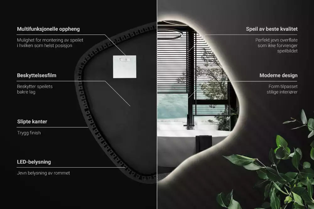 Zrcadlo ve tvaru skvrny s LED podsvícením jedinečné