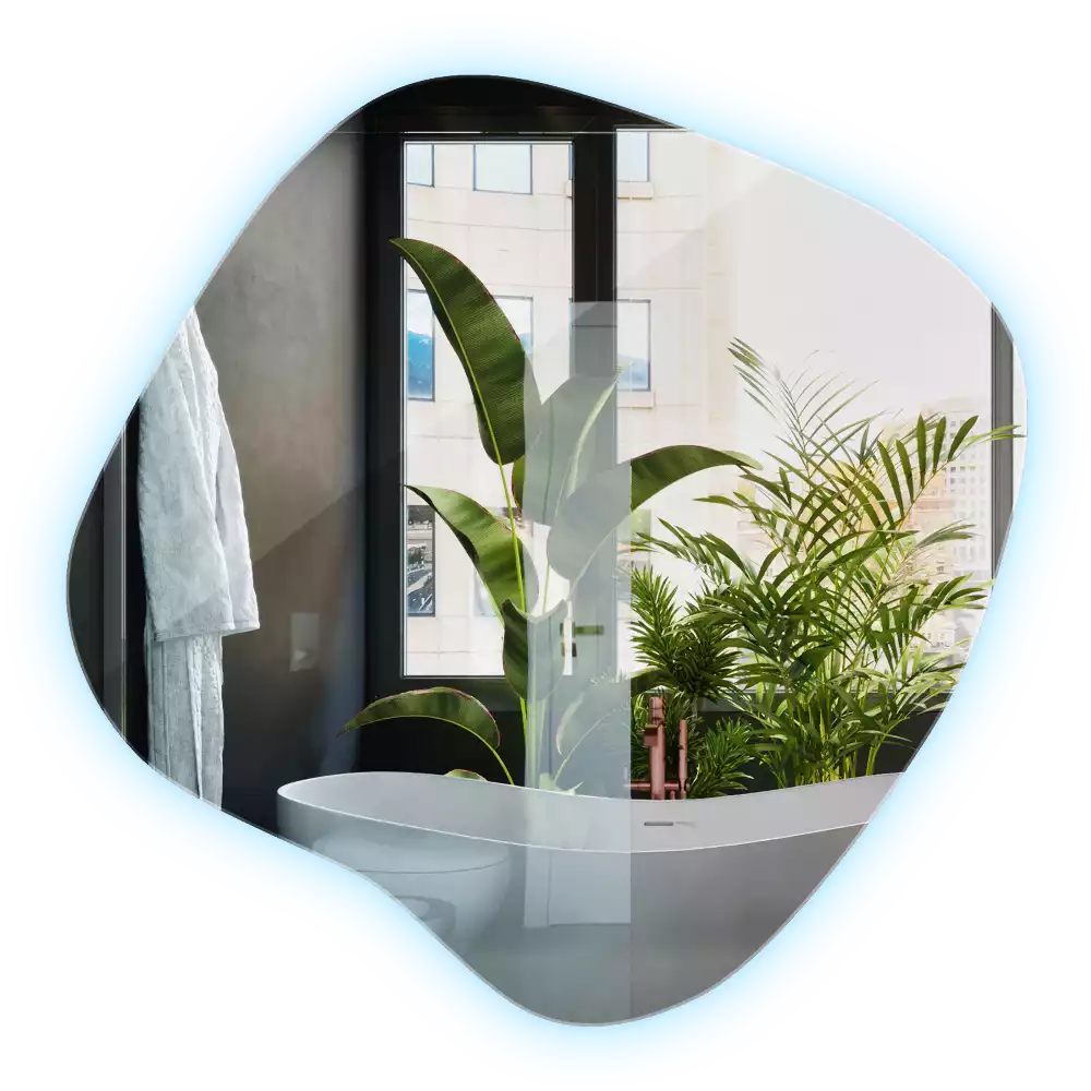 Zrcadlo ve tvaru skvrny s LED podsvícením jedinečné