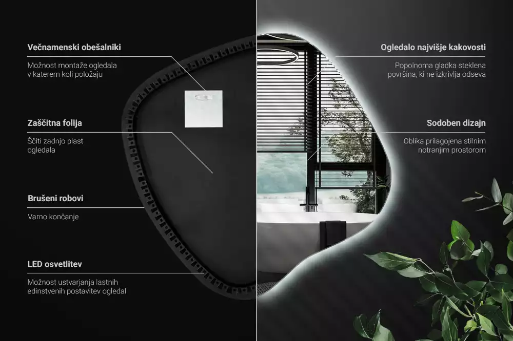 Zrcadlo ve tvaru skvrny s LED podsvícením jedinečné