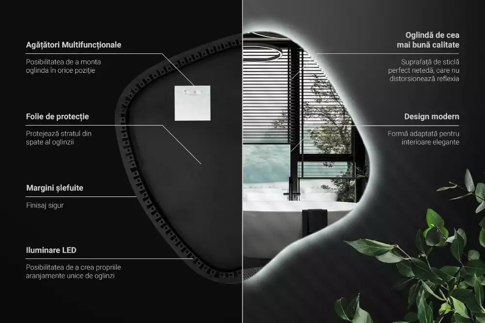 Zrcadlo ve tvaru skvrny s LED podsvícením jedinečné