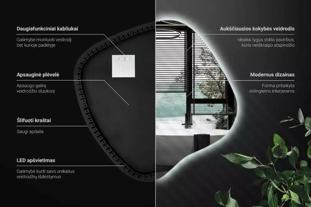 Zrcadlo ve tvaru skvrny s LED podsvícením jedinečné