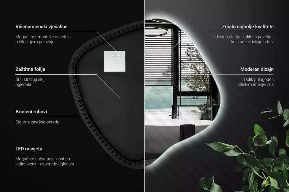 Zrcadlo ve tvaru skvrny s LED podsvícením jedinečné