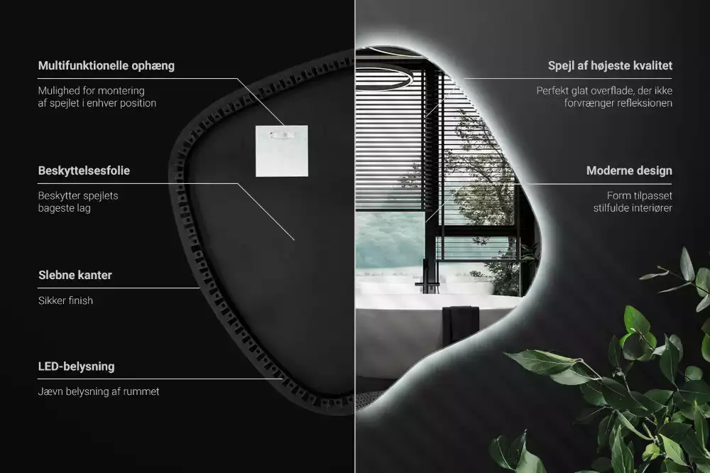 Zrcadlo ve tvaru skvrny s LED podsvícením jedinečné