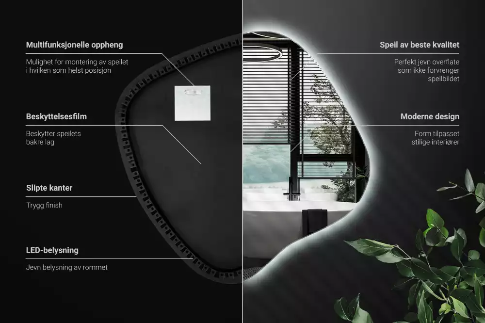 Zrcadlo ve tvaru skvrny s LED podsvícením jedinečné