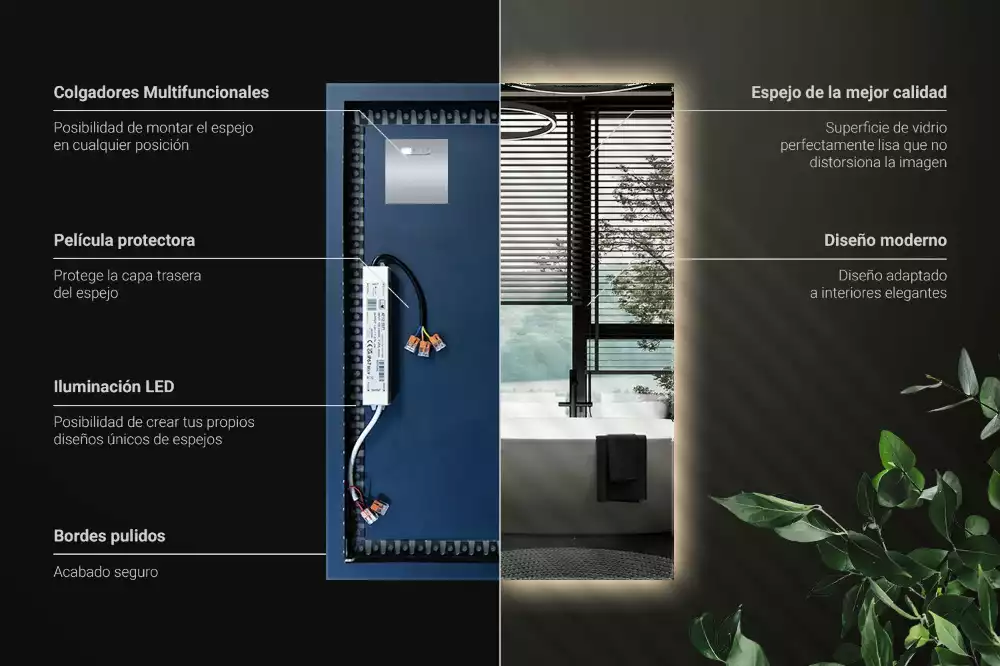 Obdélníkové zrcadlo elegantní s led podsvícením