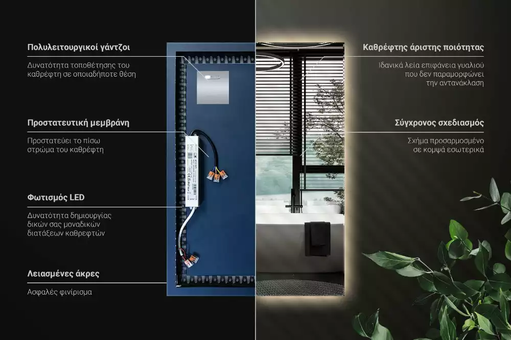 Obdélníkové zrcadlo elegantní s led podsvícením