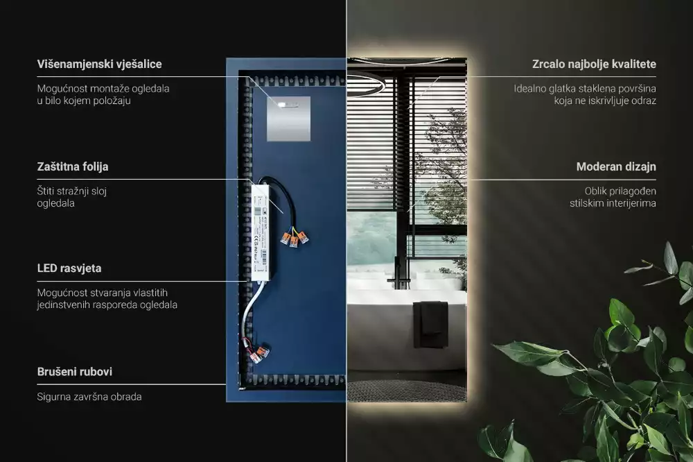 Obdélníkové zrcadlo elegantní s led podsvícením