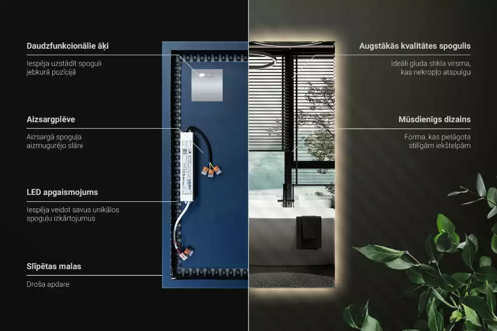 Obdélníkové zrcadlo elegantní s led podsvícením