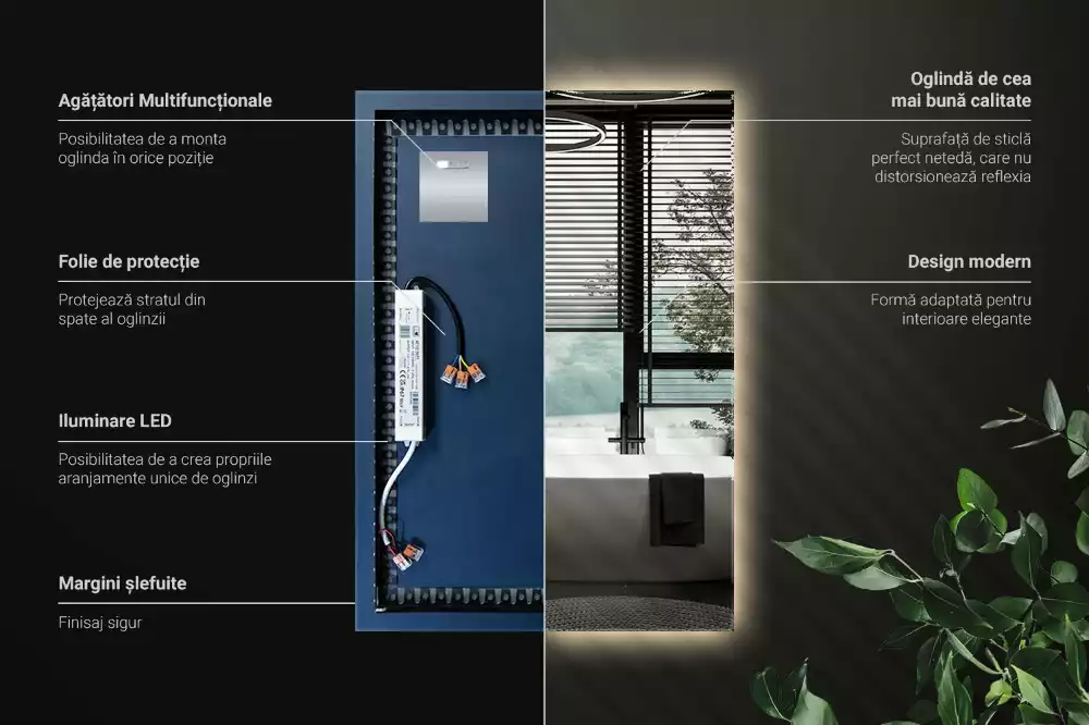 Obdélníkové zrcadlo elegantní s led podsvícením