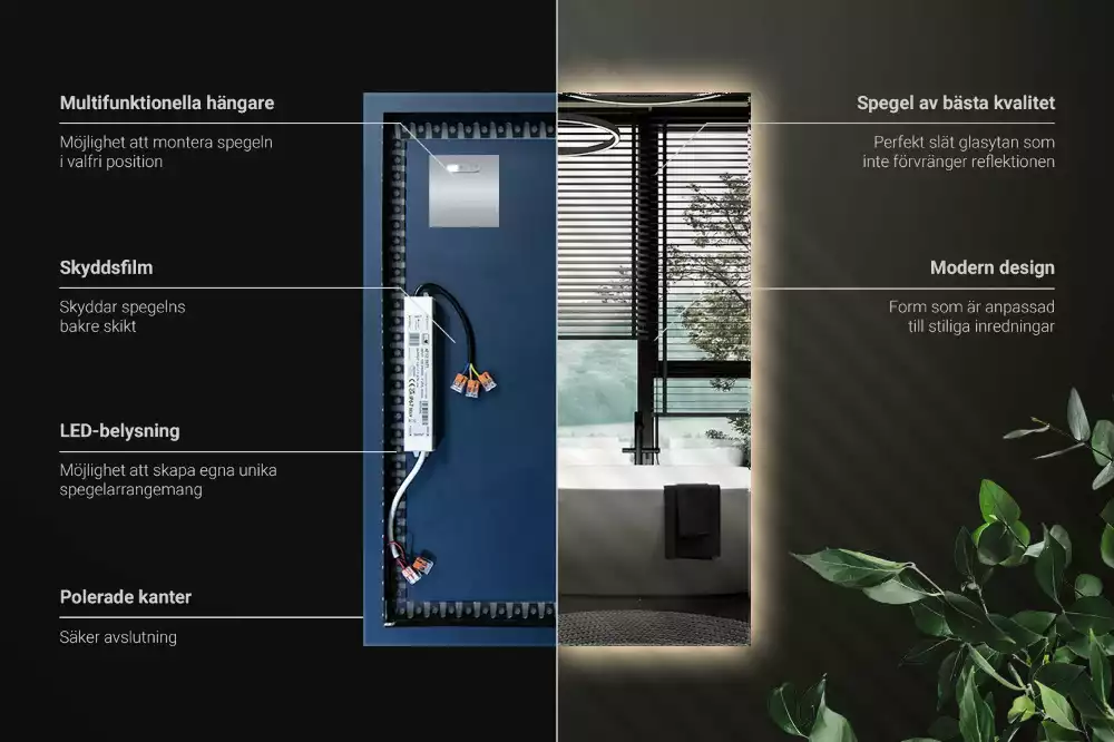 Obdélníkové zrcadlo elegantní s led podsvícením
