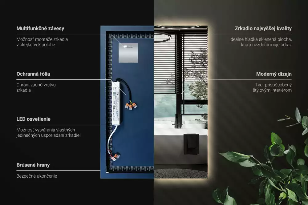 Obdélníkové zrcadlo elegantní s led podsvícením