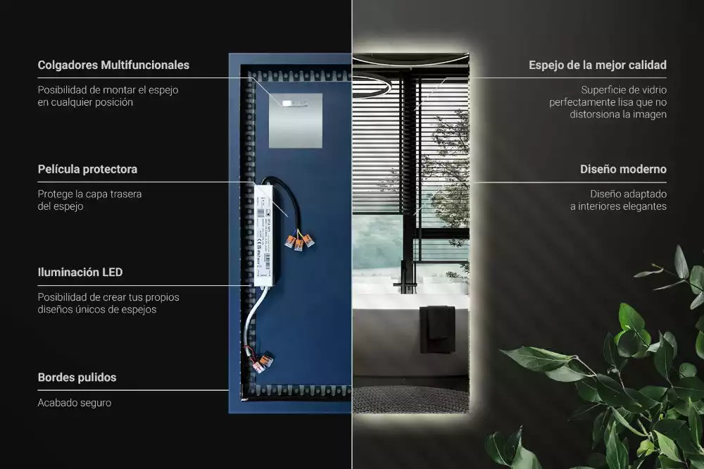 Obdélníkové zrcadlo elegantní s led podsvícením
