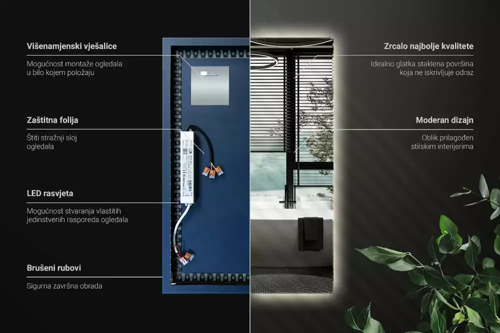 Obdélníkové zrcadlo elegantní s led podsvícením