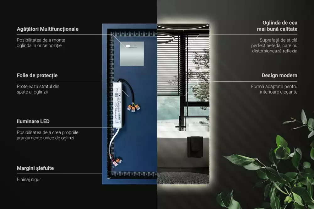 Obdélníkové zrcadlo elegantní s led podsvícením