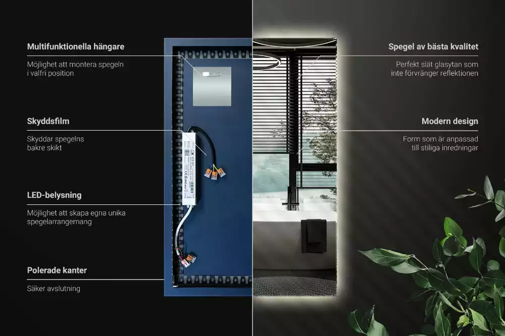Obdélníkové zrcadlo elegantní s led podsvícením