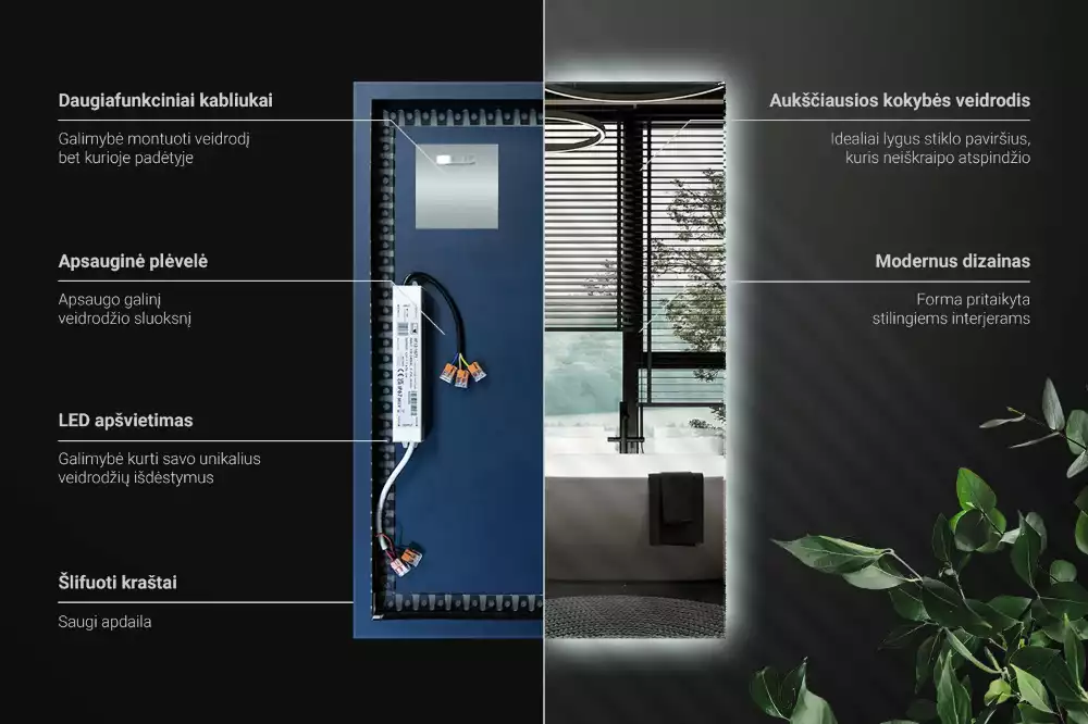 Obdélníkové zrcadlo elegantní s led podsvícením