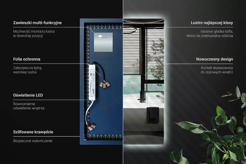 Obdélníkové zrcadlo elegantní s led podsvícením