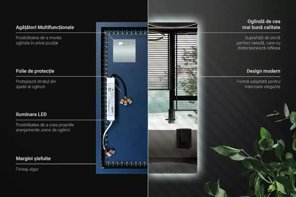 Obdélníkové zrcadlo elegantní s led podsvícením