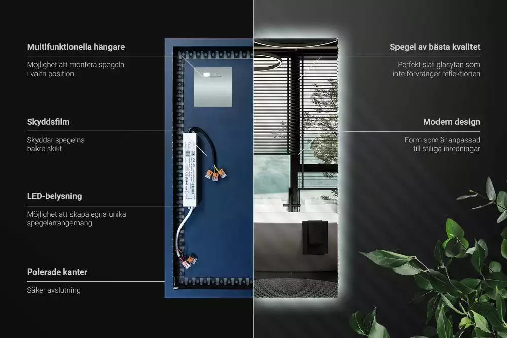 Obdélníkové zrcadlo elegantní s led podsvícením