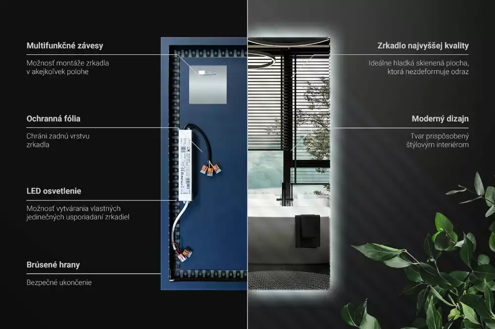 Obdélníkové zrcadlo elegantní s led podsvícením