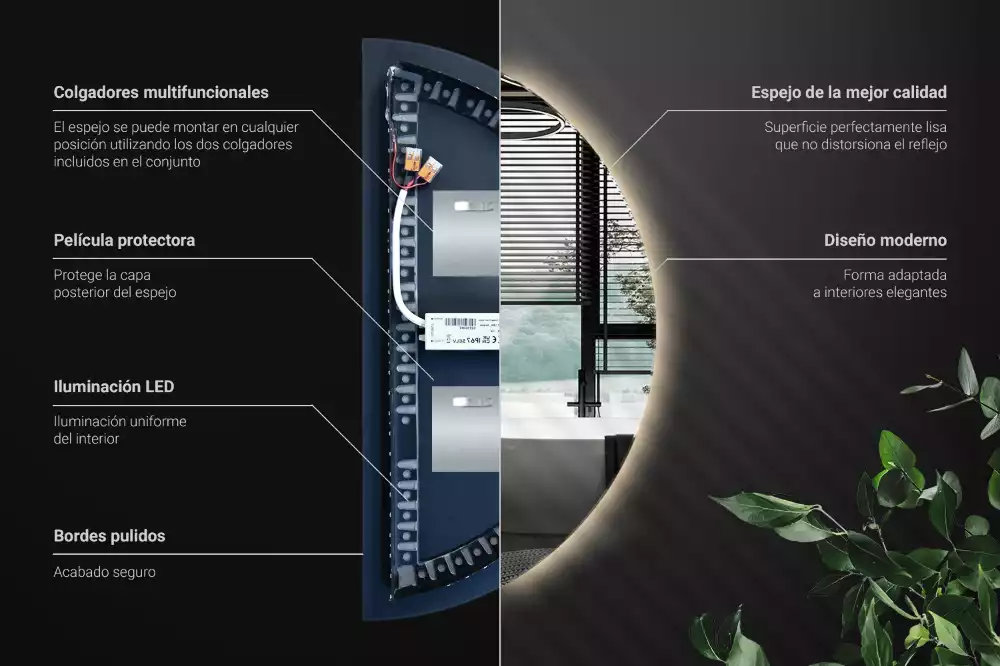LED půlkruhové zrcadlo stylový doplněk