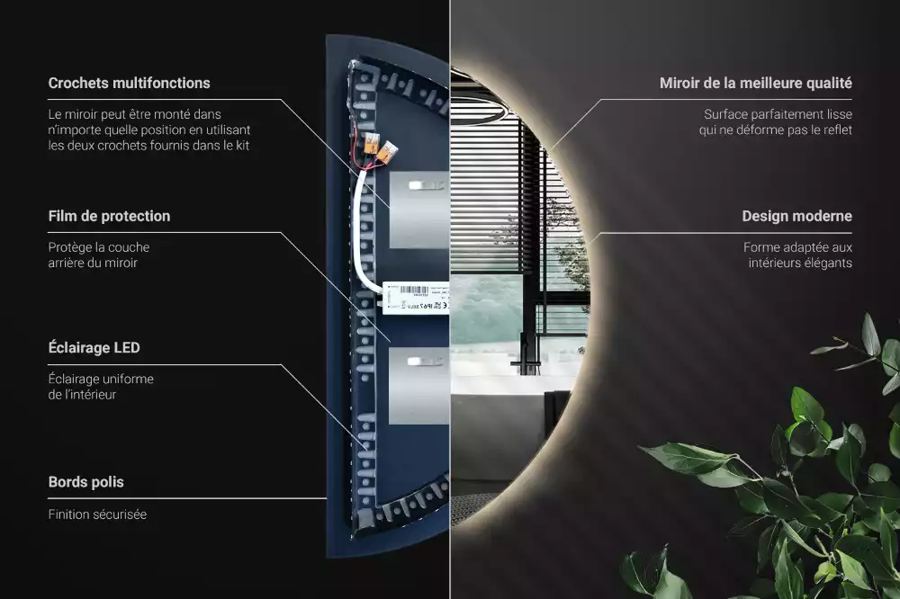 LED půlkruhové zrcadlo stylový doplněk