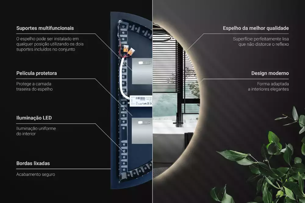 LED půlkruhové zrcadlo stylový doplněk