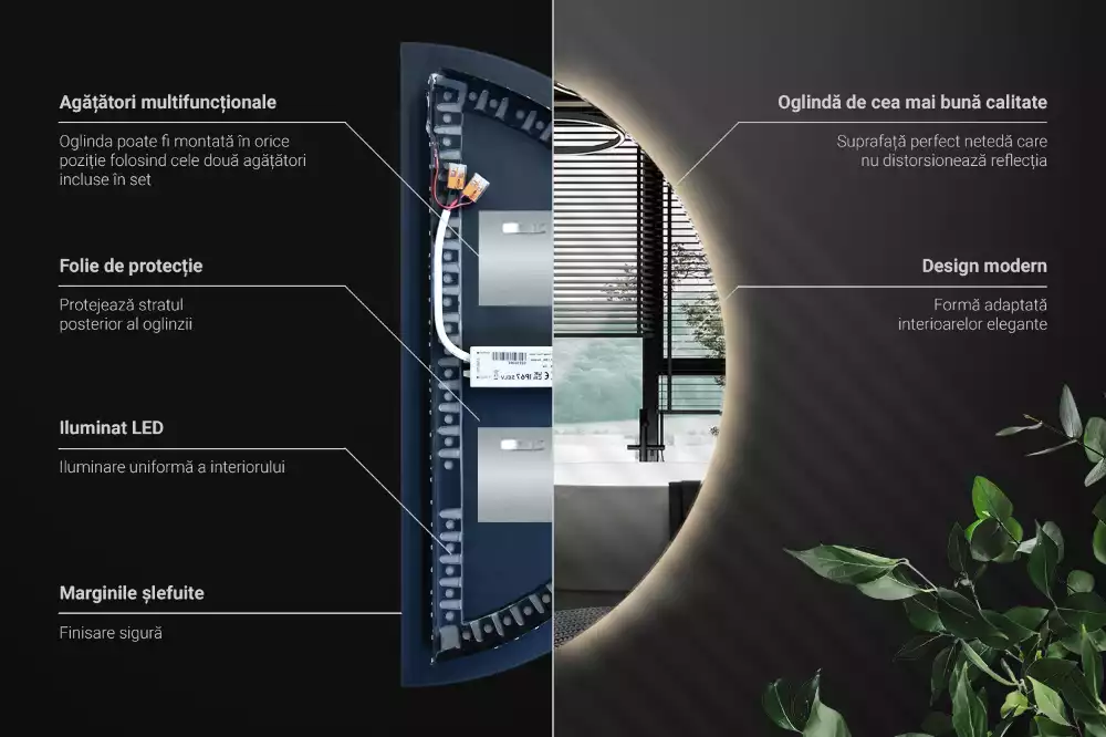 LED půlkruhové zrcadlo stylový doplněk