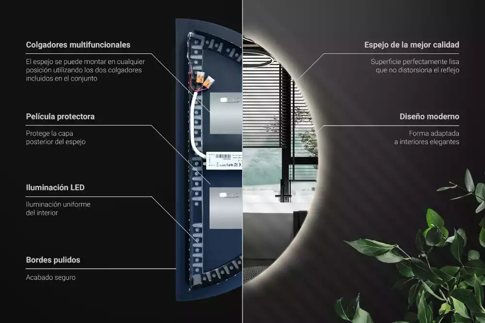 LED půlkruhové zrcadlo stylový doplněk