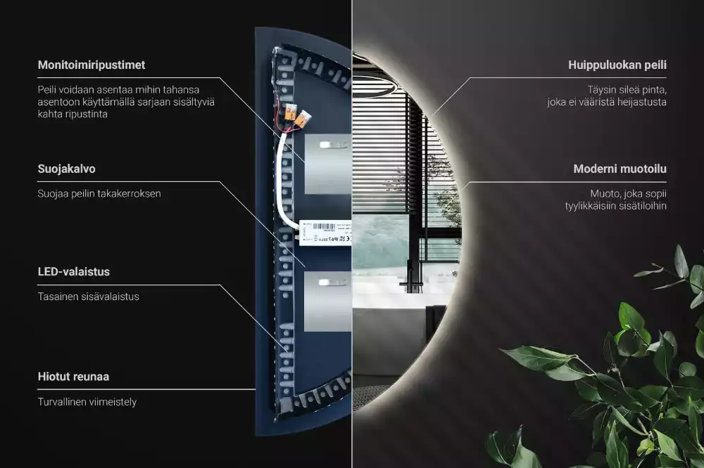 LED půlkruhové zrcadlo stylový doplněk