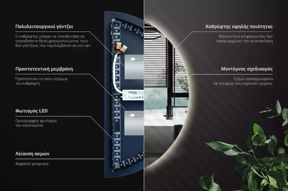 LED půlkruhové zrcadlo stylový doplněk