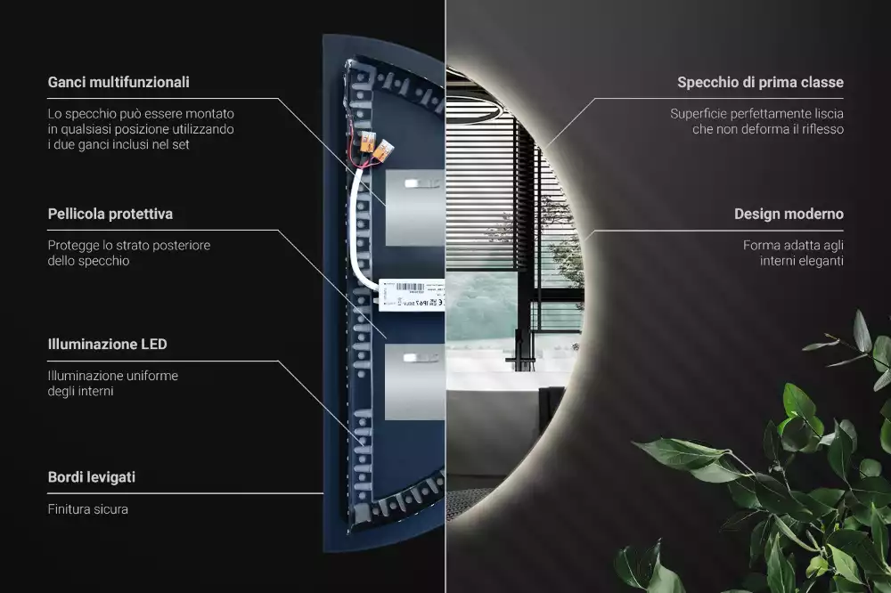 LED půlkruhové zrcadlo stylový doplněk