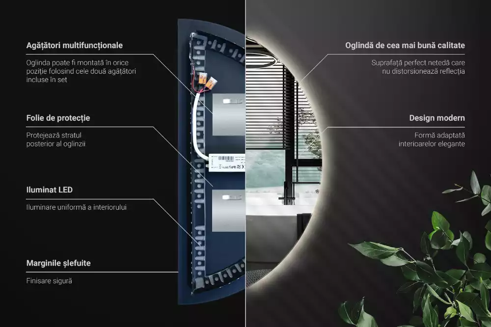 LED půlkruhové zrcadlo stylový doplněk