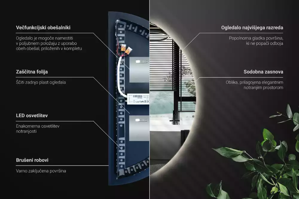 LED půlkruhové zrcadlo stylový doplněk